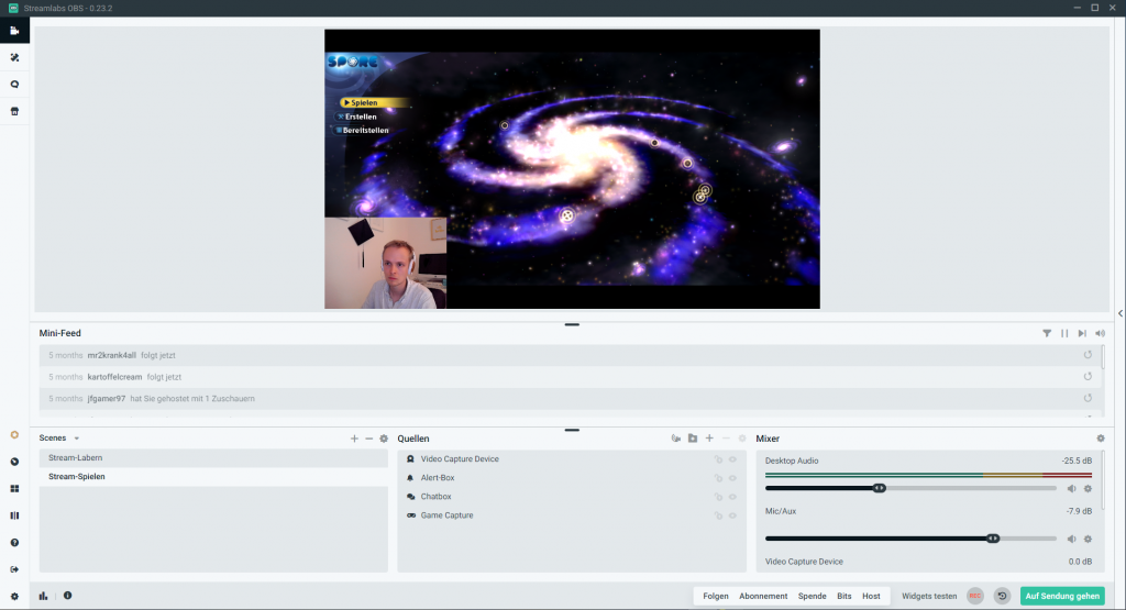 Twitch Streamer werden - fertige Szene / Screenshot aus Streamlabs OBS erstellt von Moritz Stoll